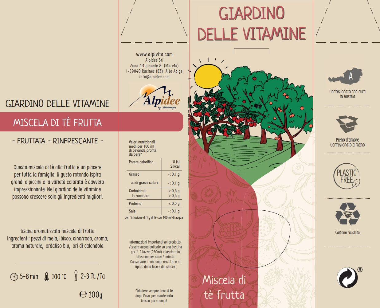 Miscela di tè frutta GIARDINO DELLE VITAMINE, fruttato, rinfrescante, 100g