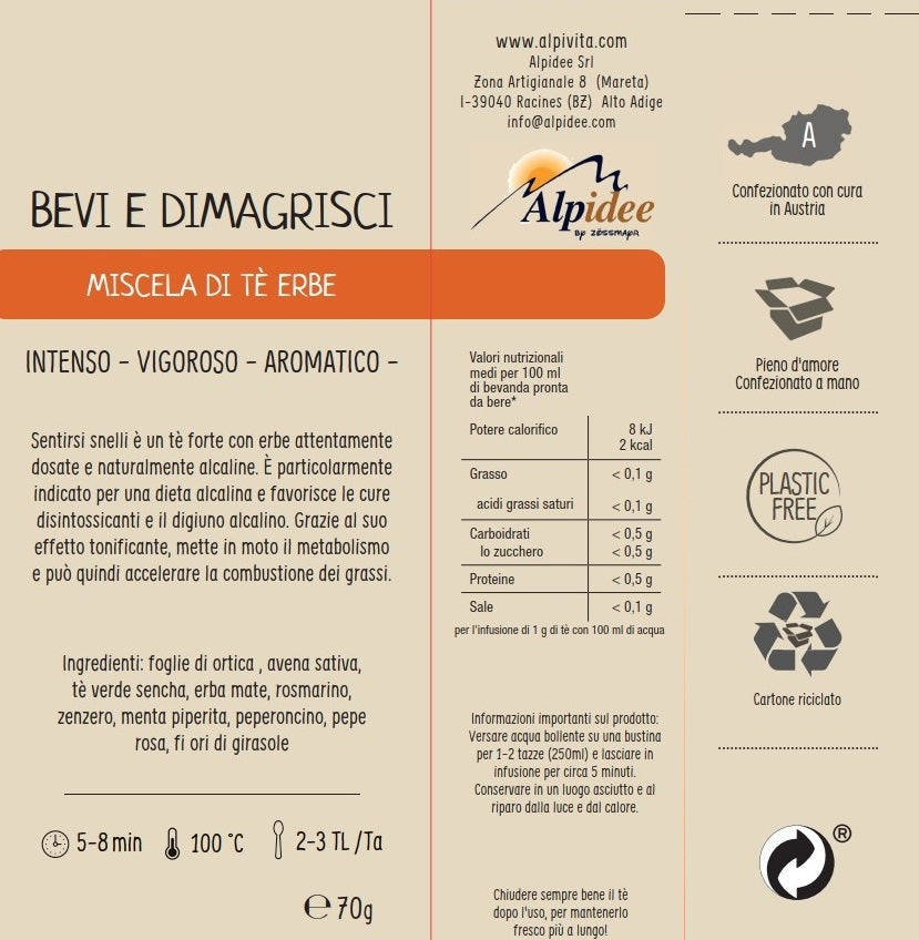 Miscela di Tè alle Erbe BEVI E DIMAGRISCI, intenso, vigoroso, aromatico, 70g