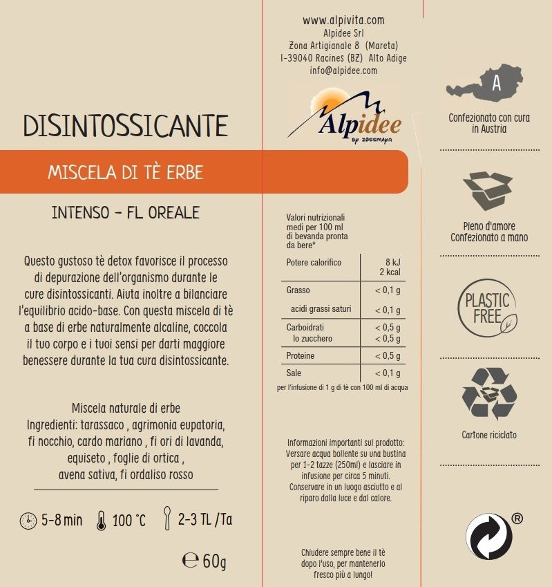 Miscela di Tè alle Erbe DISINTOSSICANTE, intenso, floreale, 60g