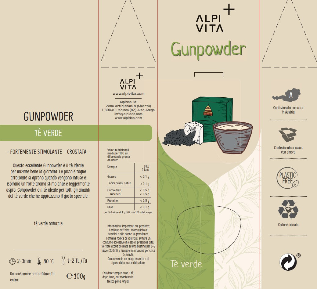 Tè verde GUNPOWDER, fortemente stimolante, crostata, 100g