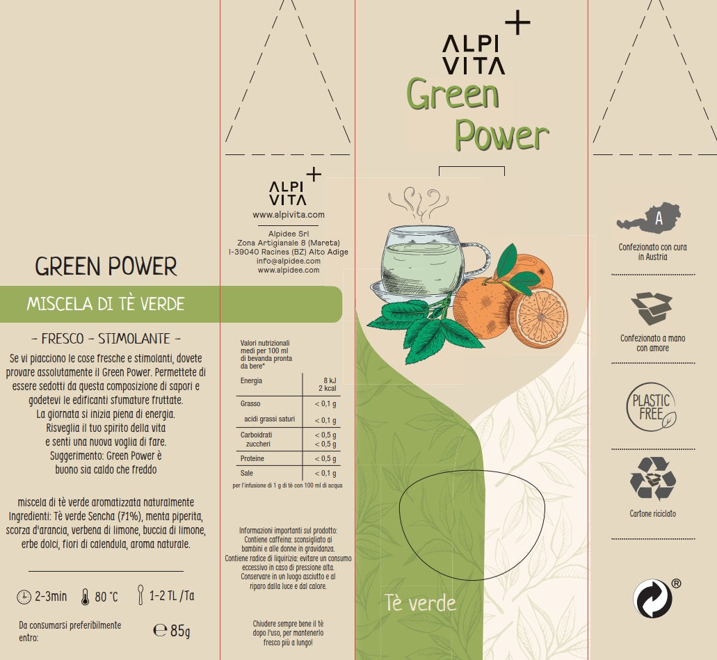 Tè verde GREEN POWER, fresco, stimolante, 85g