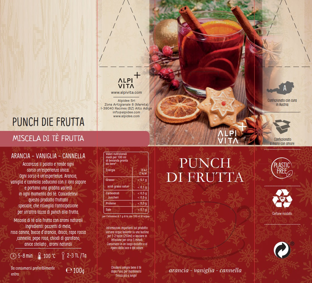 Miscela di tè PUNCH DI FRUTTA, arancia, vaniglia, cannella, 100g