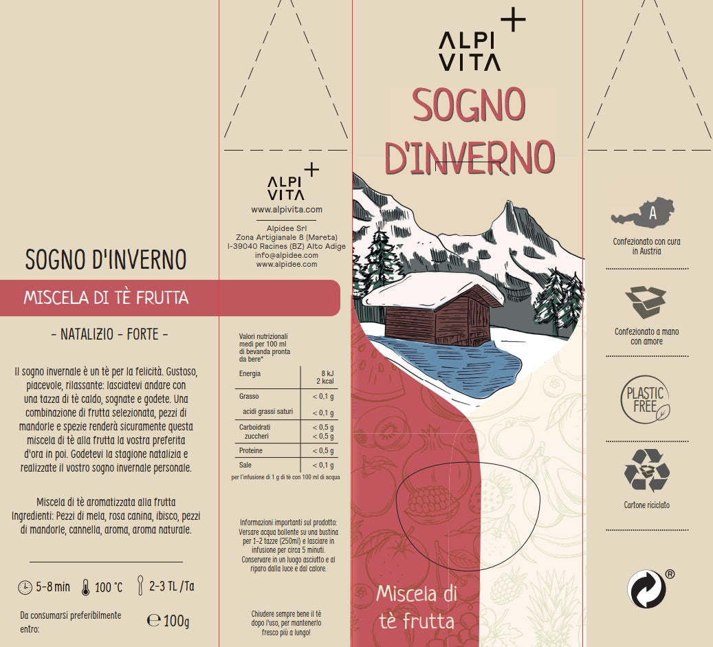 Miscela di tè frutta SOGNO D'INVERNO, natalizio, forte, 100g