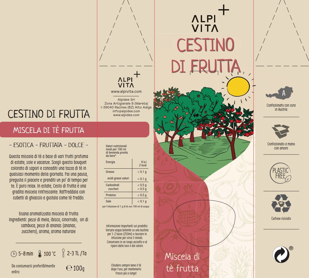 Miscela di tè frutta CESTINO DI FRUTTA, esotica, fruttata, dolce, 100g