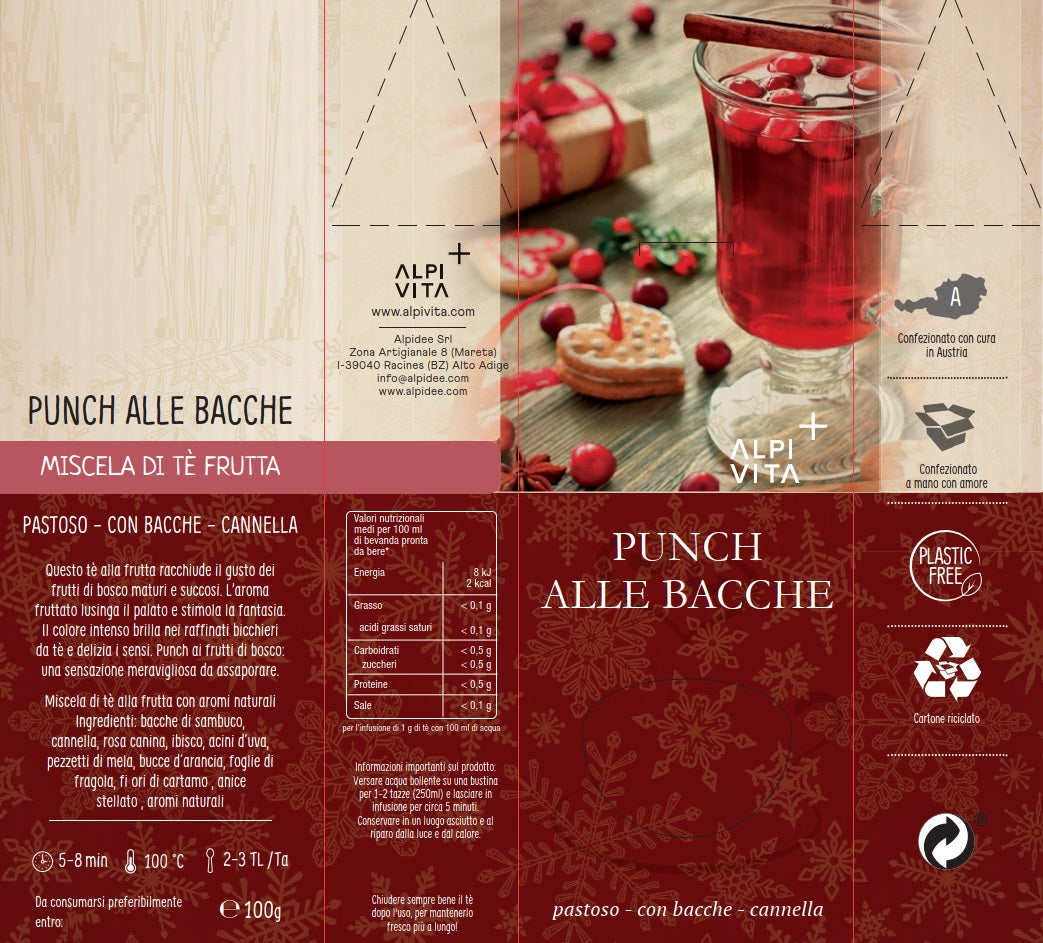 Miscela di tè PUNCH ALLE BACCHE, pastoso, con bacche, cannella, 100g