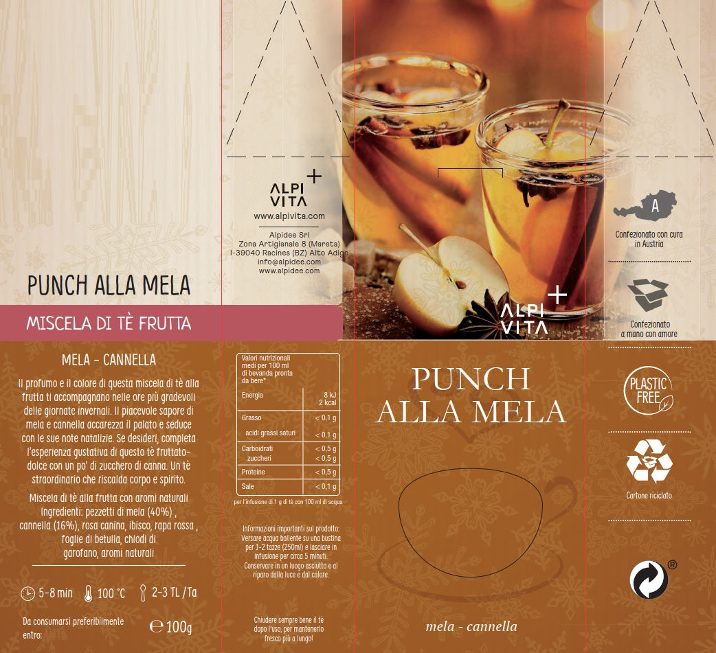 Miscela di tè PUNCH ALLA MELA, mela, cannella, 100g