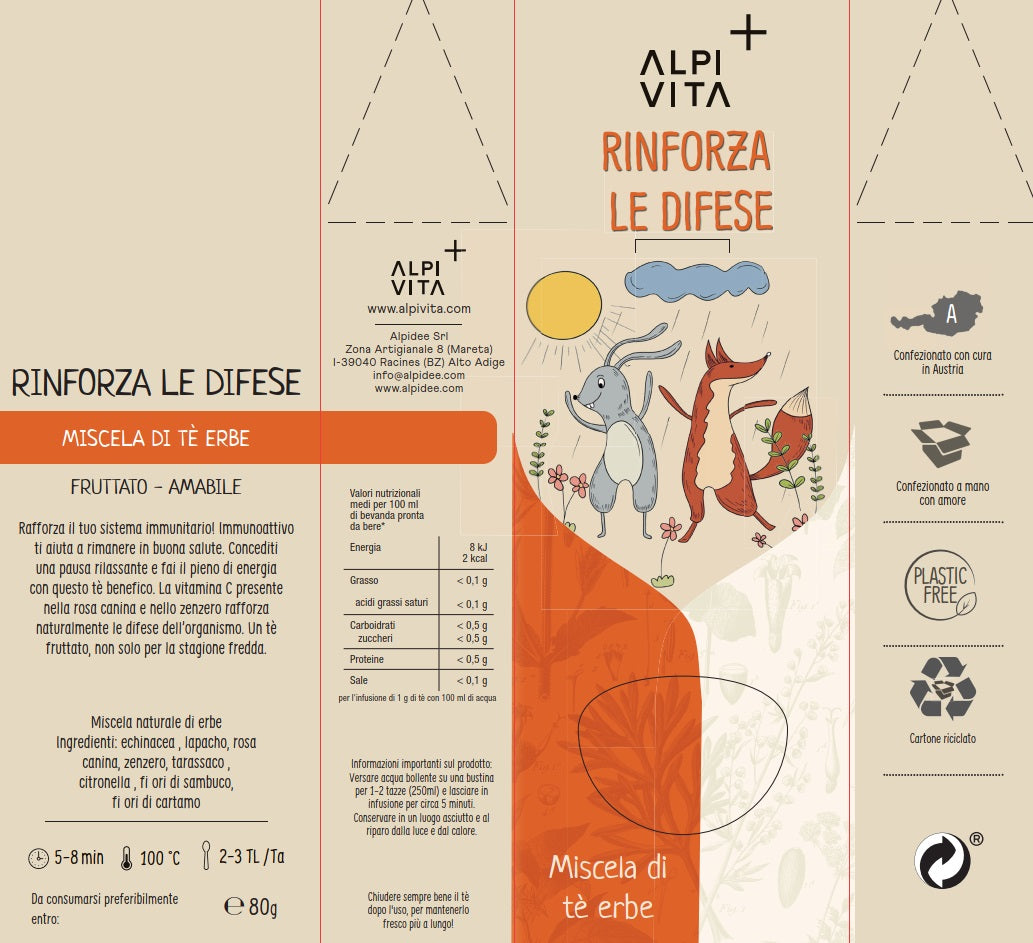 Miscela di tè erbe RINFORZA LE DIFESE, fruttato, amabile, 80g