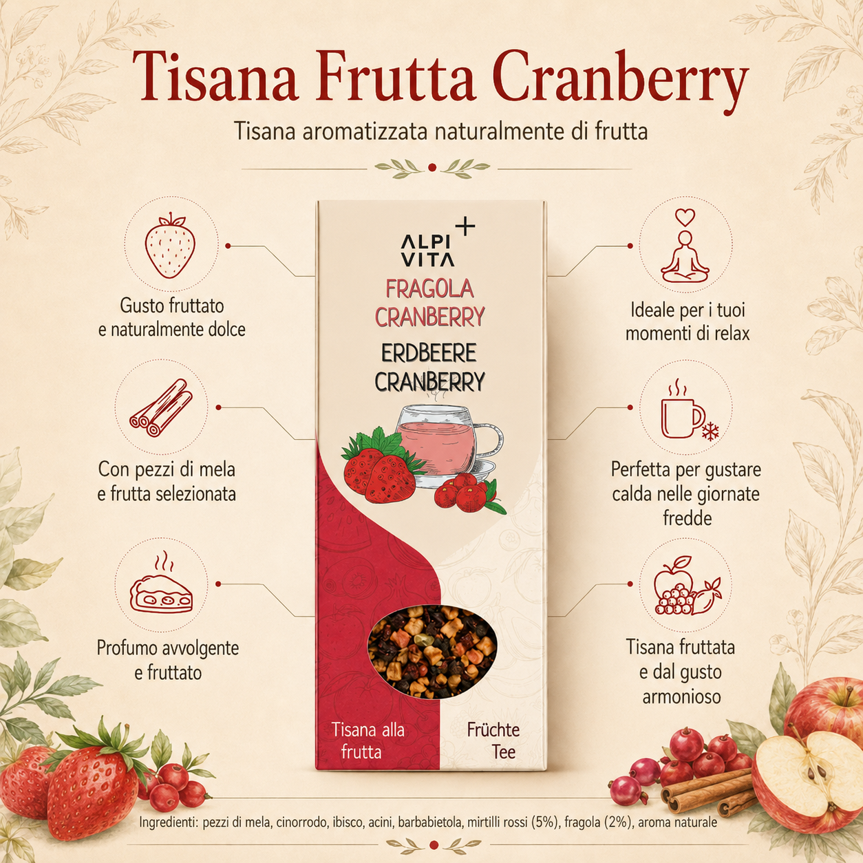 Fragola Cranberry – Tisana alla frutta, 100g