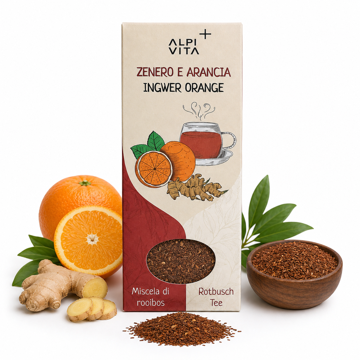 Zenzero e Arancia - Infuso di Rooibos naturalmente senza caffeina, 100g