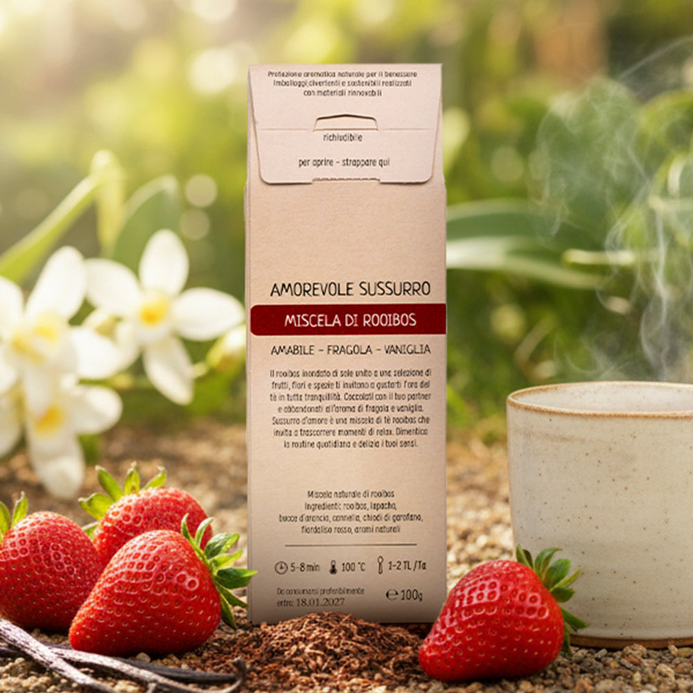 Amorevole Sussurro – Infuso di rooibos fragole e vaniglia, 100g