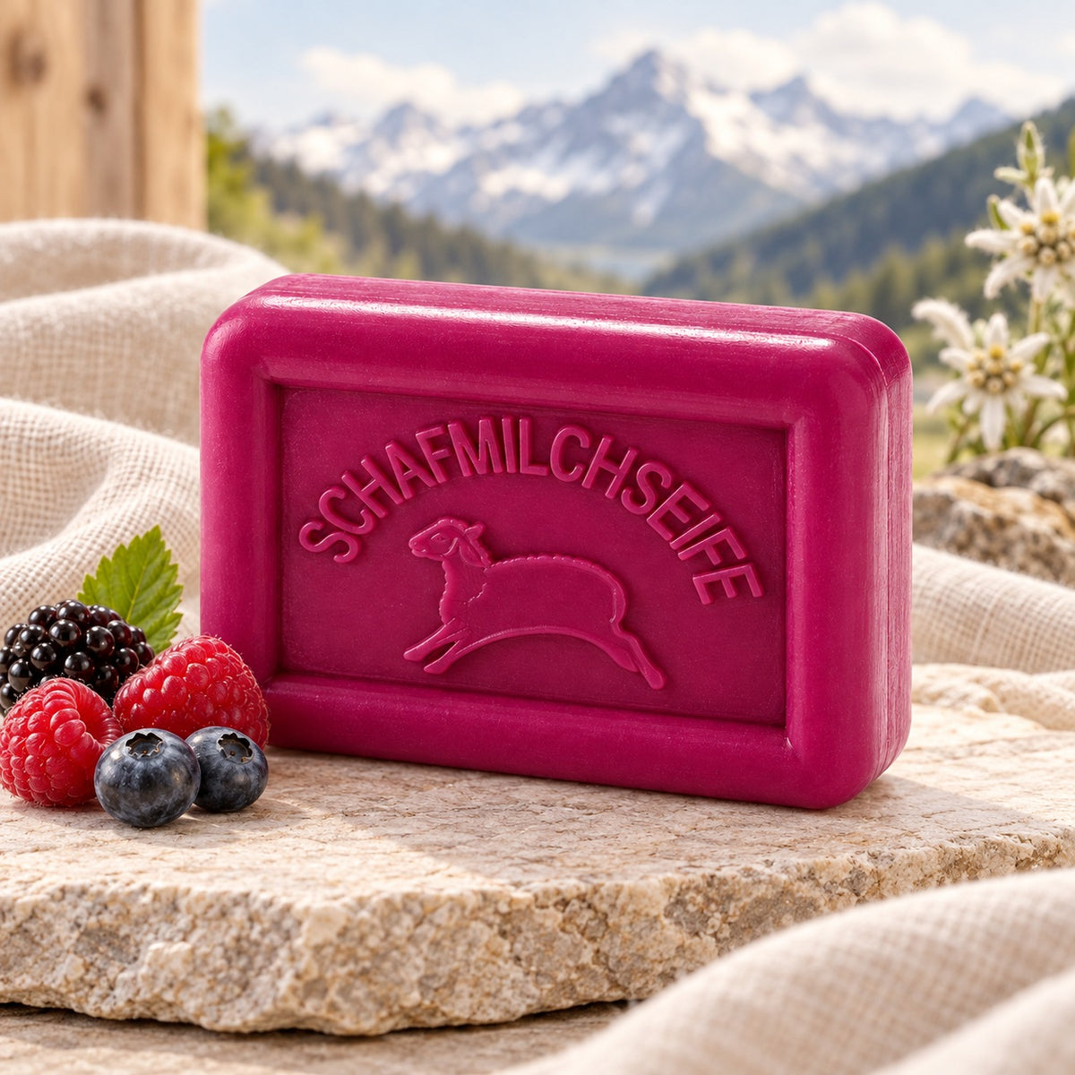 Sapone al latte di pecora rettangolare, Profumo ai frutti di bosco, 8,5 × 6 cm, 100 g