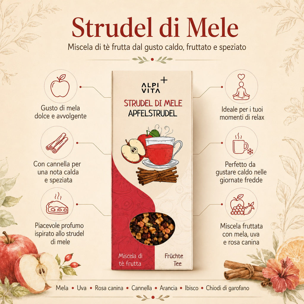 Strudel di Mele - Infuso alla frutta con mela, cannella e spezie, dolce e avvolgente, 100g