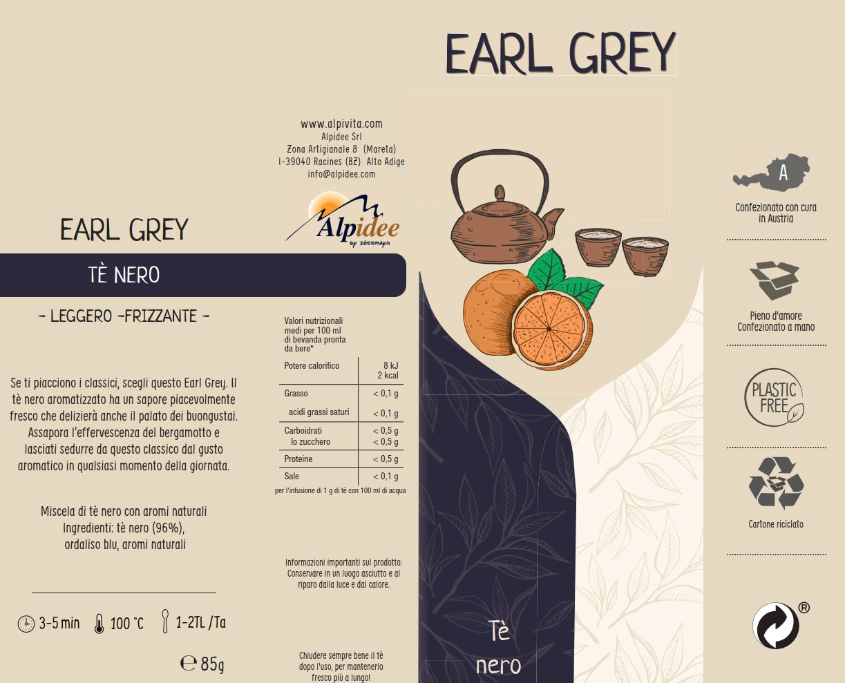 Tè nero EARL GREY, leggero, frizzante, 85g