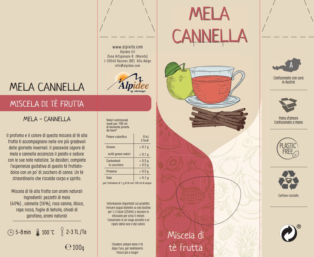 Miscela di tè frutta MELA CANNELLA, profumo speciale, 100g
