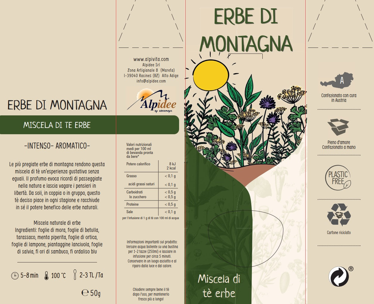 Miscela di Tè alle ERBE DI MONTAGNA, intenso, aromatico, 50g