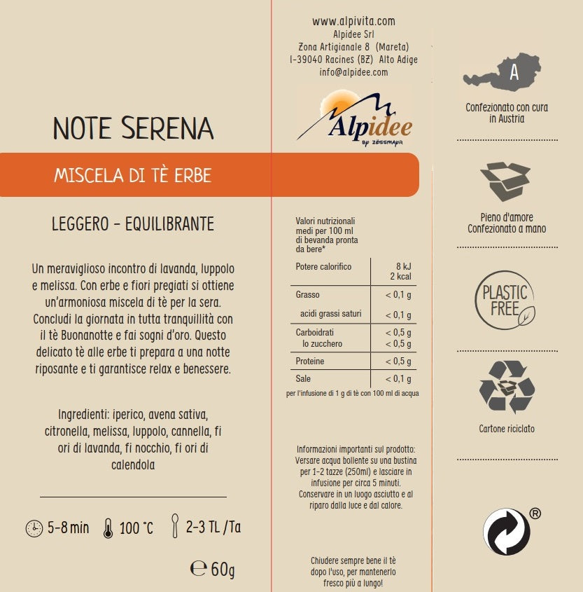 Miscela di Tè alle Erbe NOTTE SERENA, leggero, equilibrante, 60g